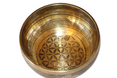 Élet virága kézzel készített 7 fémes dizájn hangtál, 899 gramm. 🔮 Harmadik szem csakra: Tisztánlátás – Intuíció – Belső vezetés