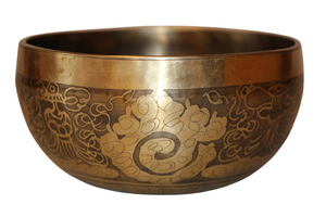 Kézzel készített 7 fémes dizájn hangtál, 486 gramm 🟡 Napfonat csakra: Önbizalom – Erő – Harmónia