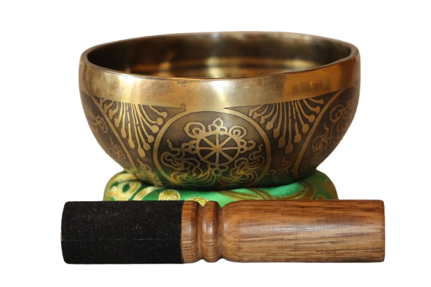 Kézzel készített 7 fémes dizájn hangtál, 341 gramm 🟡 Napfonat csakra: Önbizalom – Erő – Harmónia