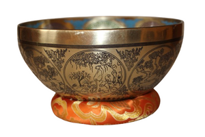 Kézzel készített 7 fémes dizájn hangtál, 1019 gramm. 🟡 Napfonat csakra Önbizalom – Erő – Harmónia