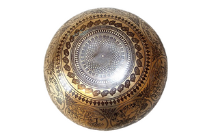 Kézzel készített 7 fémes dizájn hangtál, 1019 gramm. 🟡 Napfonat csakra Önbizalom – Erő – Harmónia