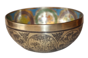 Kézzel készített 7 fémes dizájn hangtál, 1019 gramm. 🟡 Napfonat csakra Önbizalom – Erő – Harmónia