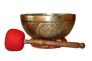 Kézzel készített 7 fémes dizájn hangtál, 1119 gramm. 🟡 Napfonat csakra Önbizalom – Erő – Harmónia