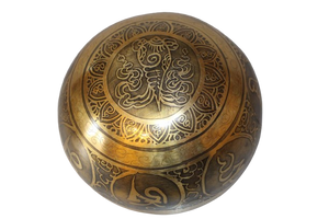 Kézzel készített 7 fémes dizájn hangtál, 395 gramm 🟡 Napfonat csakra: Önbizalom – Erő – Harmónia